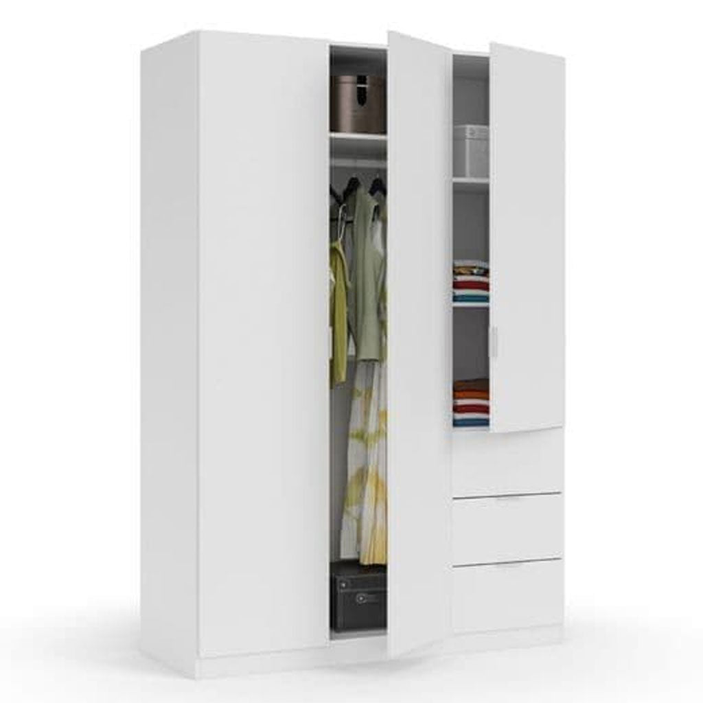 Wooden Wardrobe 135cm Wide With 3 Doors And 3 Drawers - Carmel