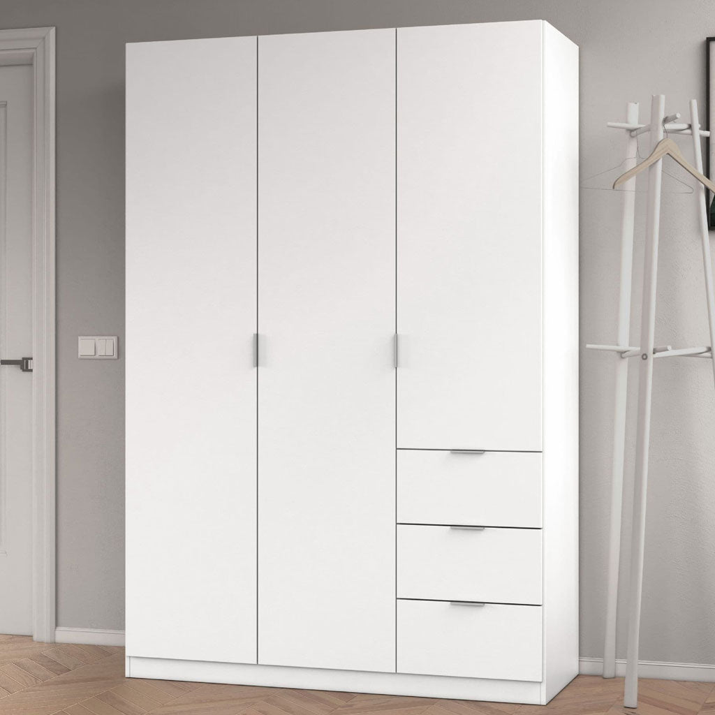 Wooden Wardrobe 135cm Wide With 3 Doors And 3 Drawers - Carmel