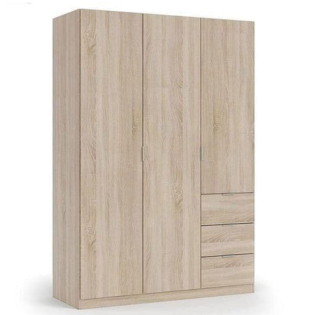 Wooden Wardrobe 135cm Wide With 3 Doors And 3 Drawers - Carmel