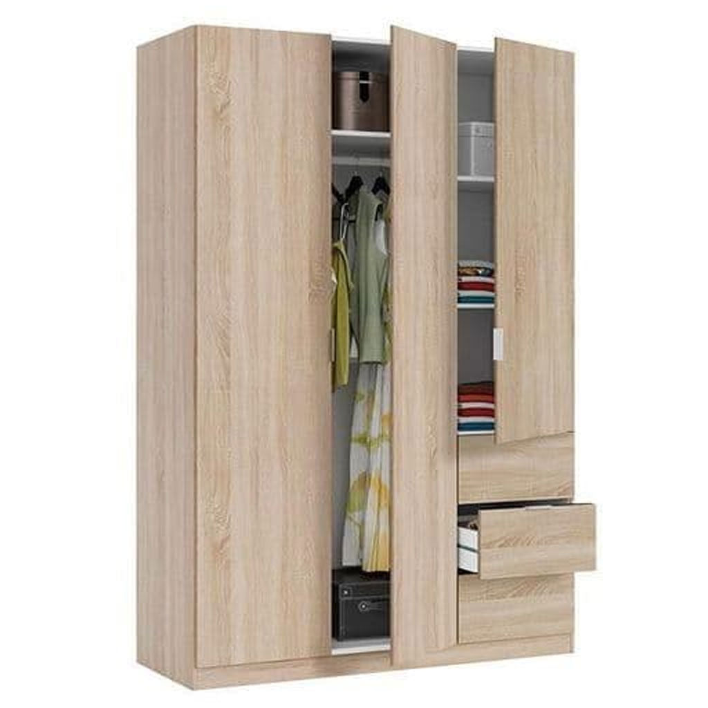 Wooden Wardrobe 135cm Wide With 3 Doors And 3 Drawers - Carmel