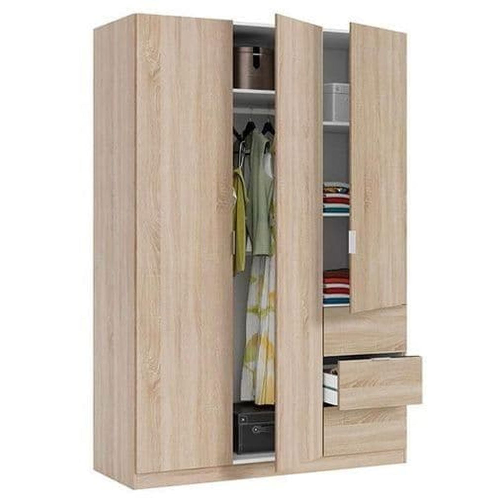 Wooden Wardrobe 135cm Wide With 3 Doors And 3 Drawers - Carmel