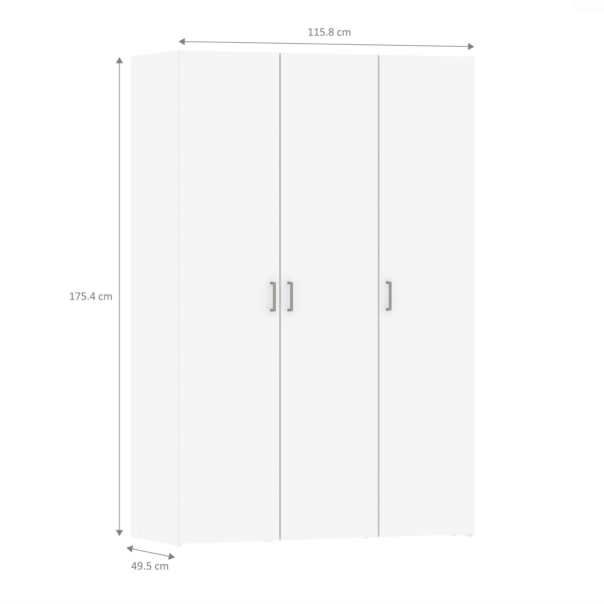 Wooden Wardrobe 175cm High With 3 Doors - Space