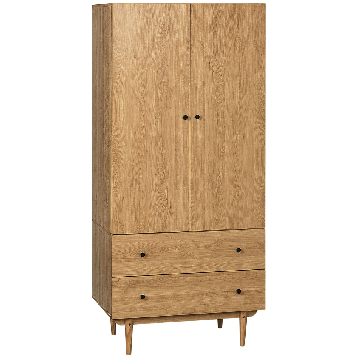 Wooden Wardrobe 180cm H x 80cm W With 2 Doors And 2 Drawers - Velmora