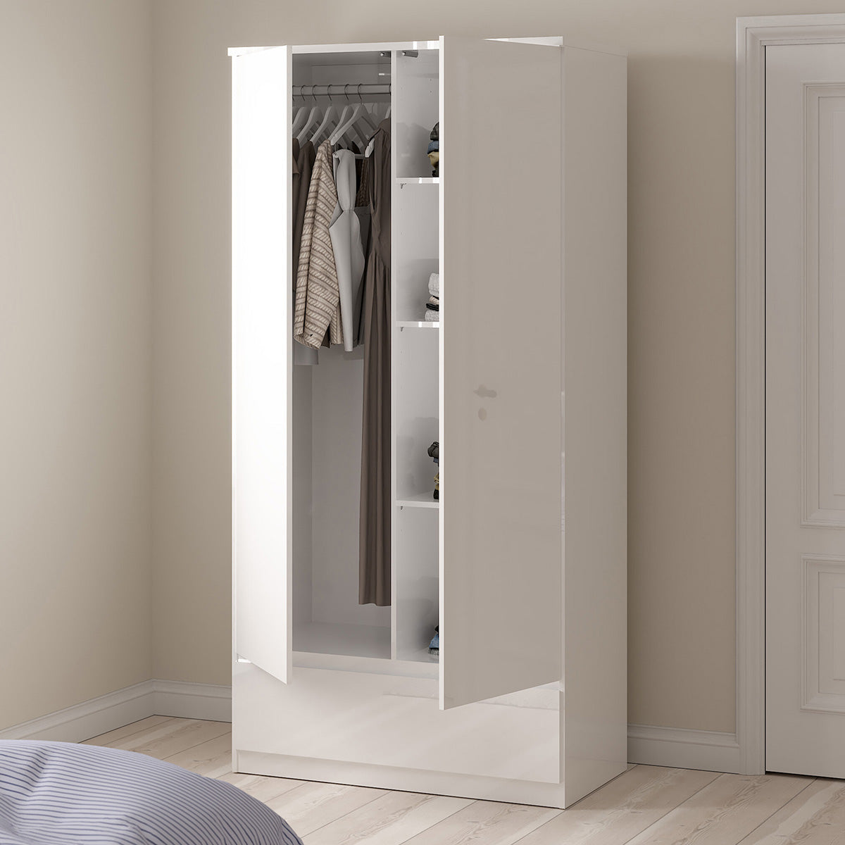 Wooden Wardrobe With 2 Doors And 1 Drawer - Naia