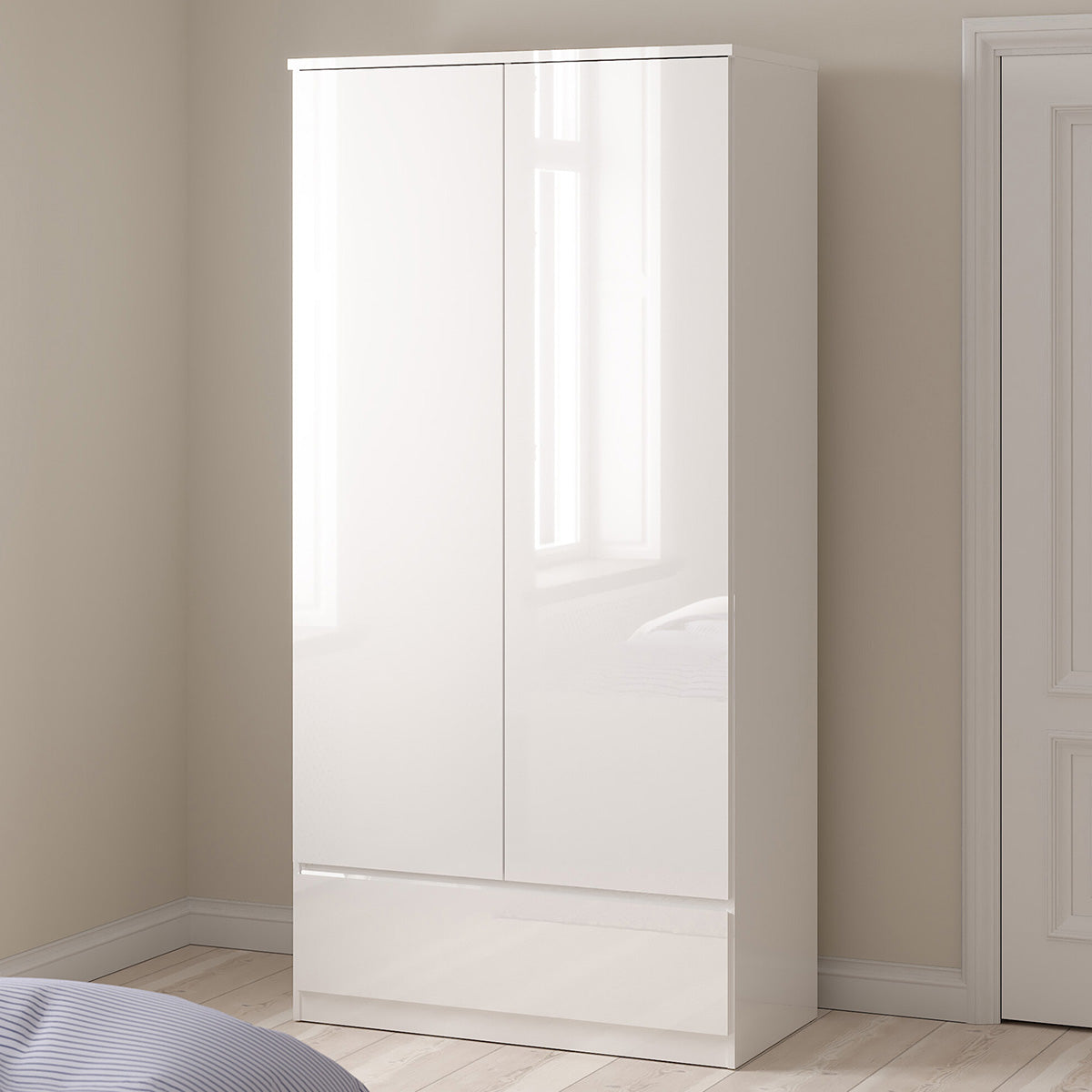 Wooden Wardrobe With 2 Doors And 1 Drawer - Naia