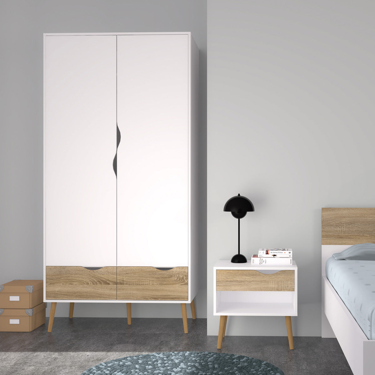 Wooden Wardrobe With 2 Doors And 2 Drawers - Oslo