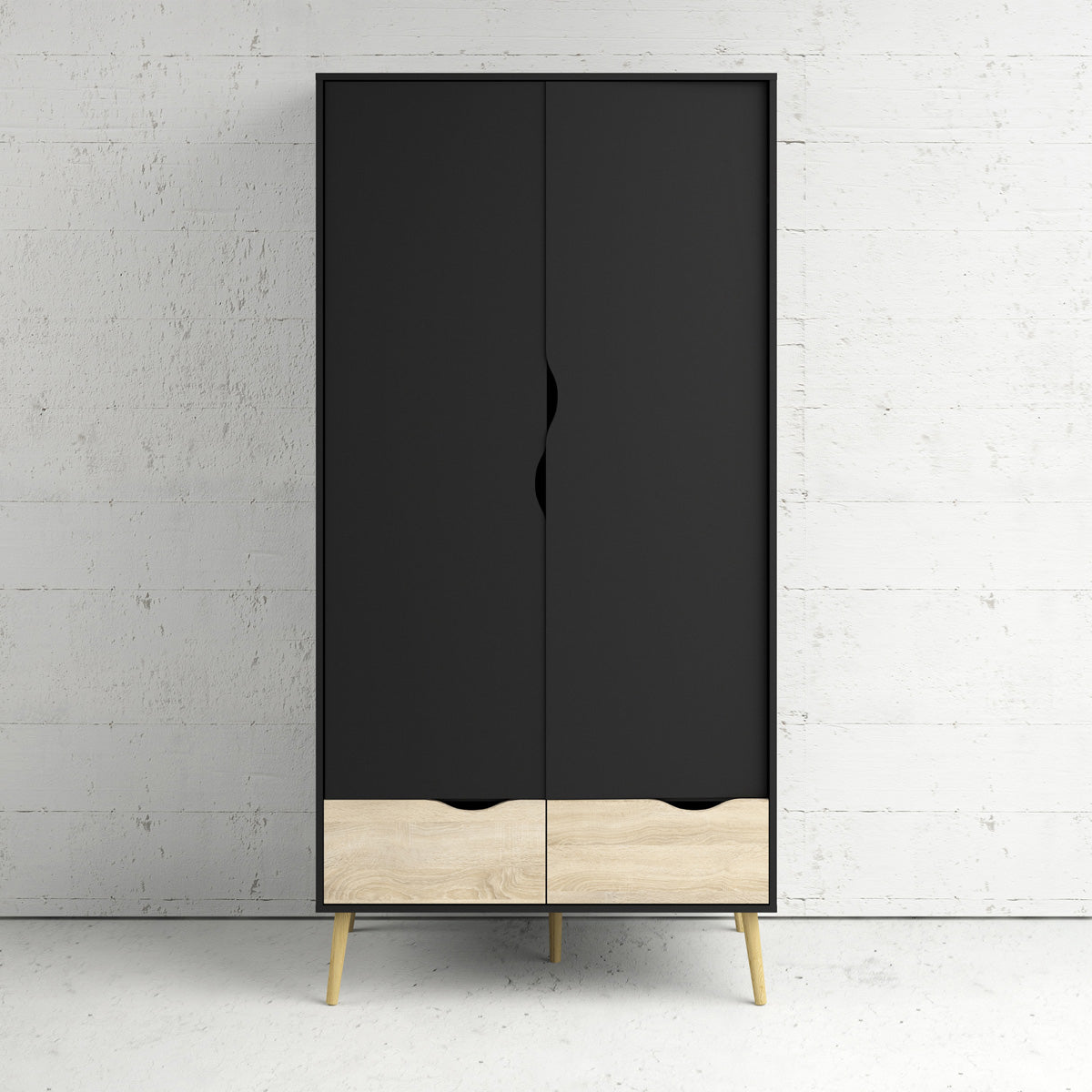 Wooden Wardrobe With 2 Doors And 2 Drawers - Oslo