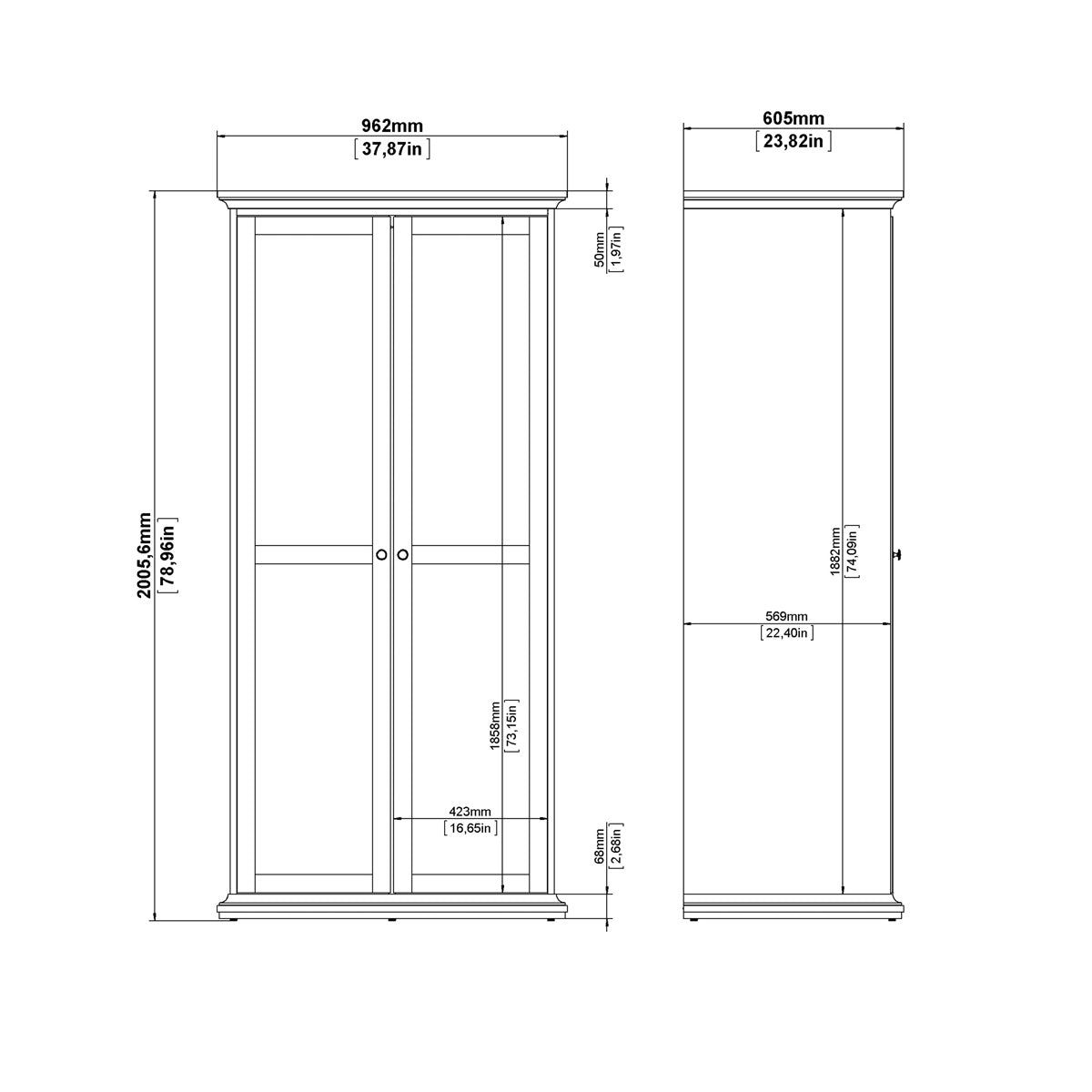 Wooden Wardrobe With 2 Doors - Paris