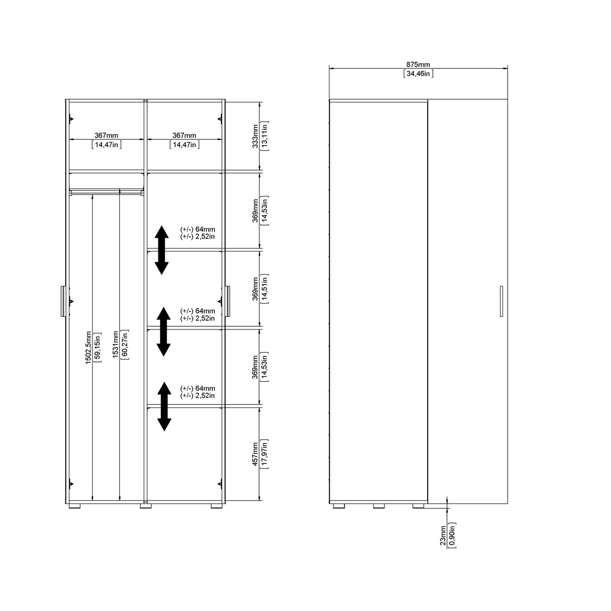 Wooden Wardrobe With 2 Doors - Pepe