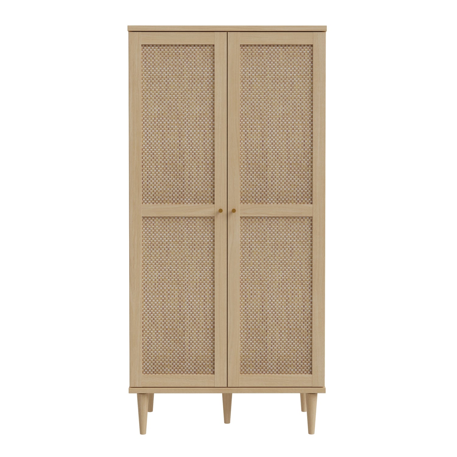 Wooden Wardrobe With 2 Doors With Rattan Effect Front - Calasetta