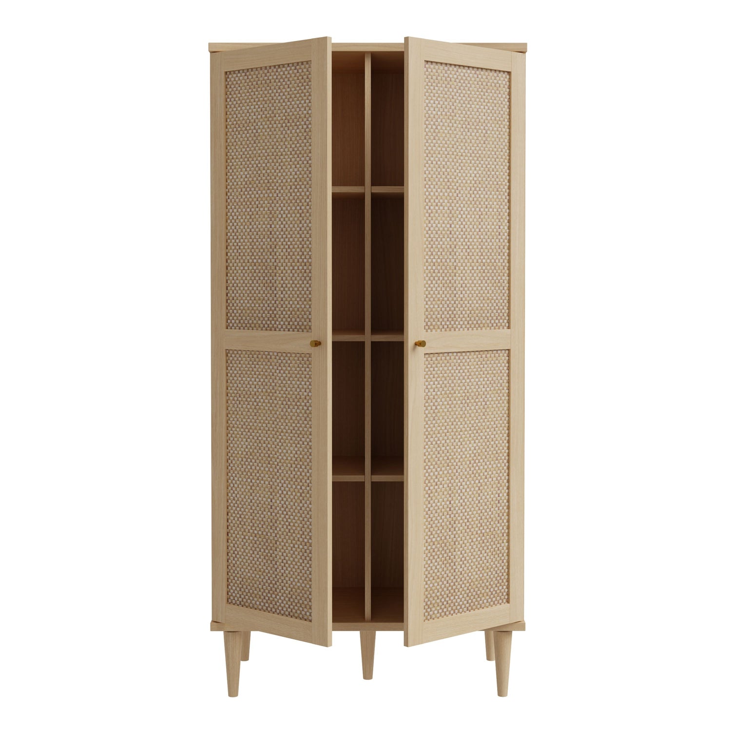 Wooden Wardrobe With 2 Doors With Rattan Effect Front - Calasetta