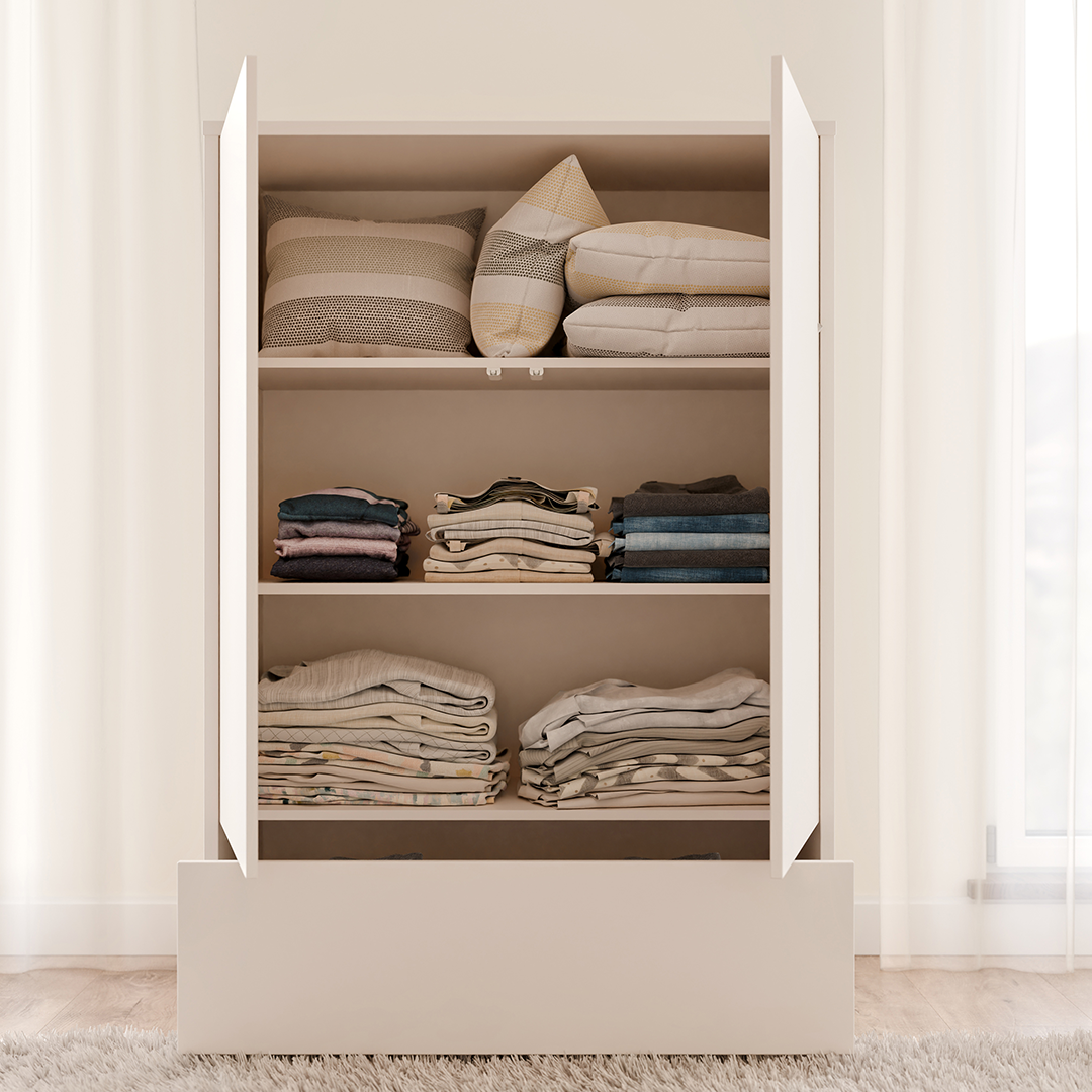 Wooden Wardrobe With 2 Push-to-Open Doors And Drawer - Alice Springs