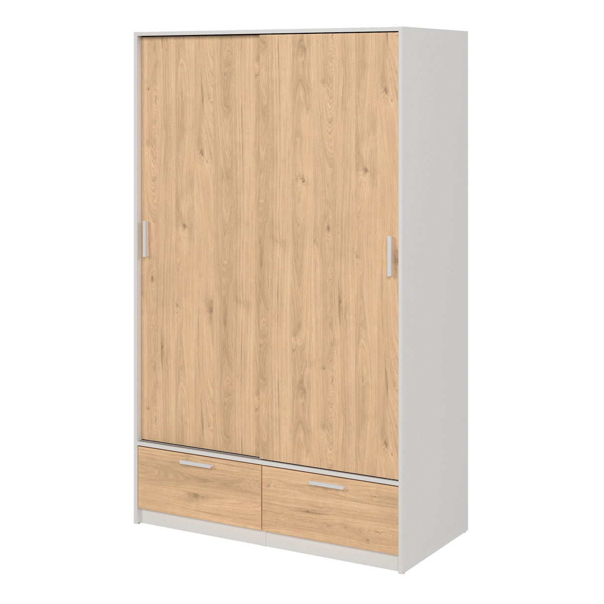 Wooden Wardrobe With 2 Sliding Doors And 2 Drawers - Line