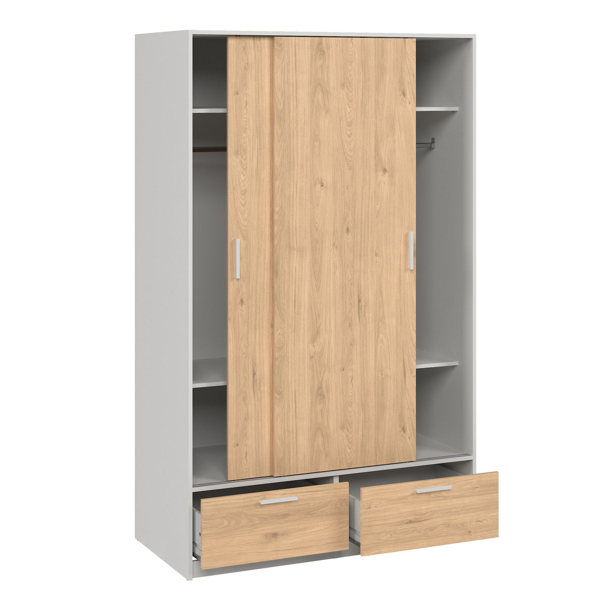 Wooden Wardrobe With 2 Sliding Doors And 2 Drawers - Line