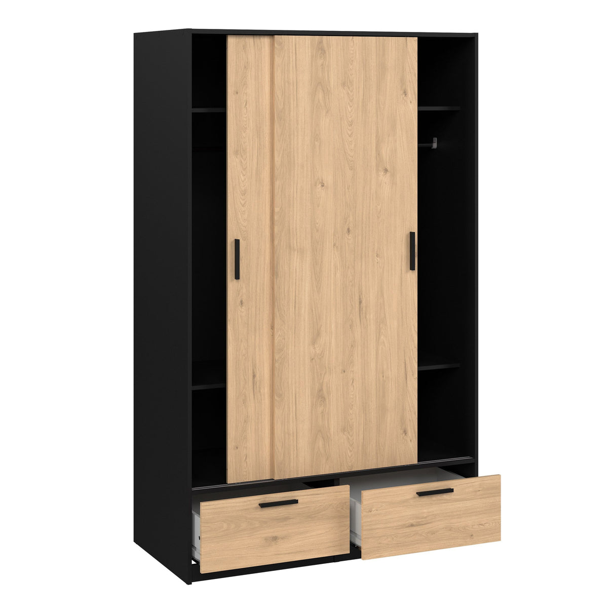 Wooden Wardrobe With 2 Sliding Doors And 2 Drawers - Line