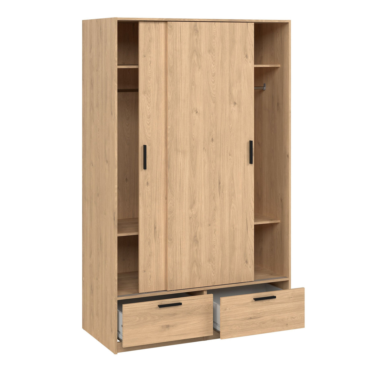 Wooden Wardrobe With 2 Sliding Doors And 2 Drawers - Line