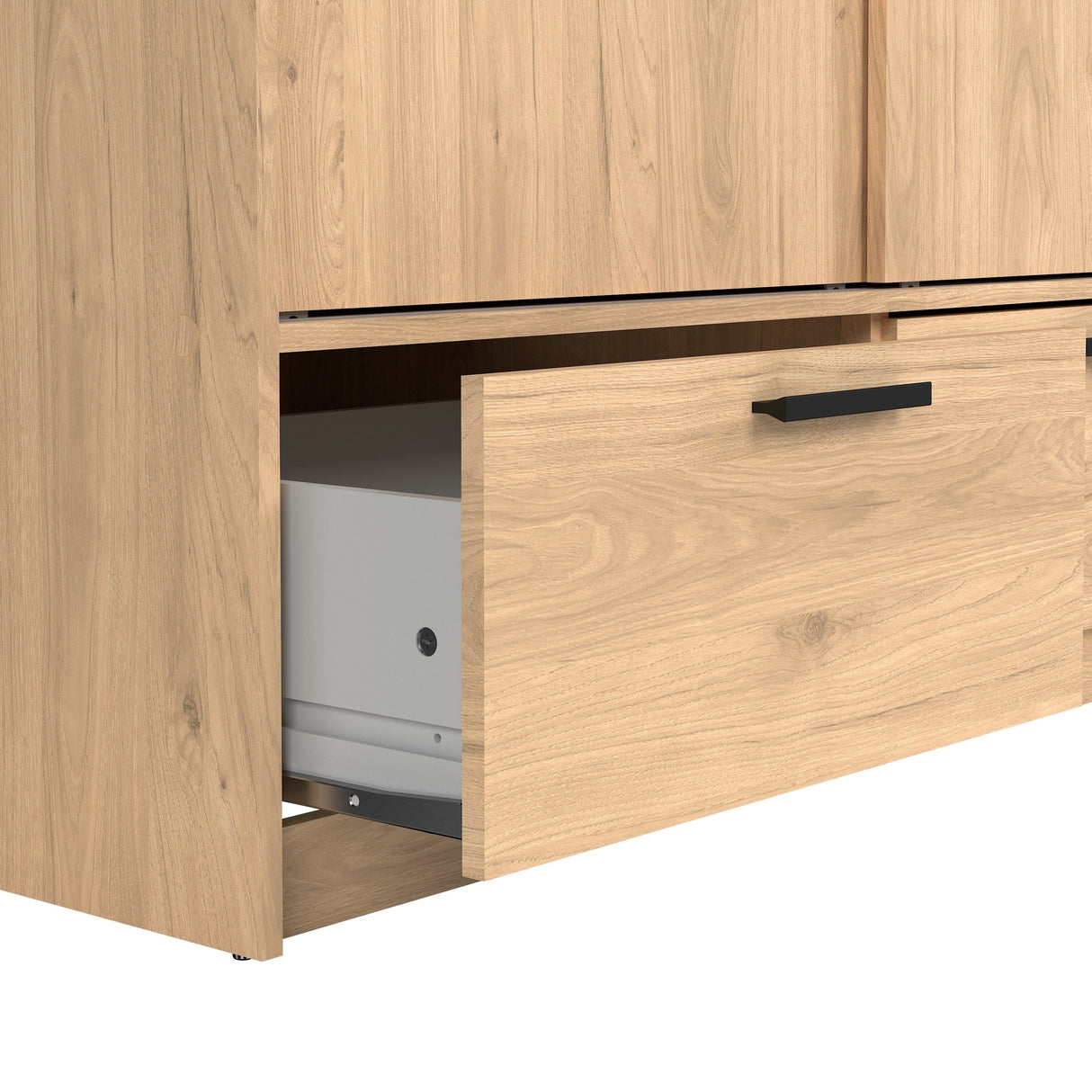 Wooden Wardrobe With 2 Sliding Doors And 2 Drawers - Line