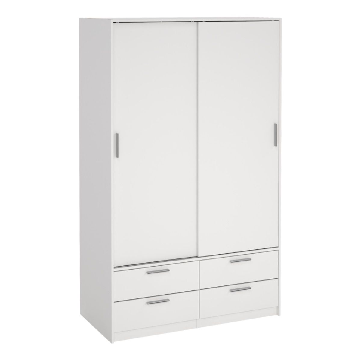 Wooden Wardrobe With 2 Sliding Doors And 4 Drawers - Line