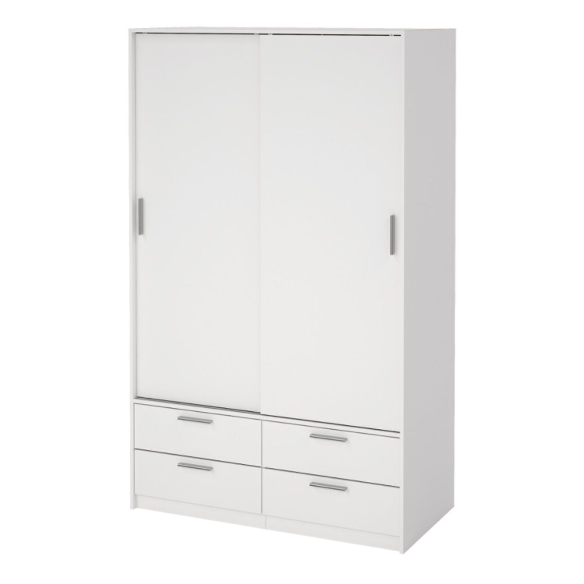 Wooden Wardrobe With 2 Sliding Doors And 4 Drawers - Line