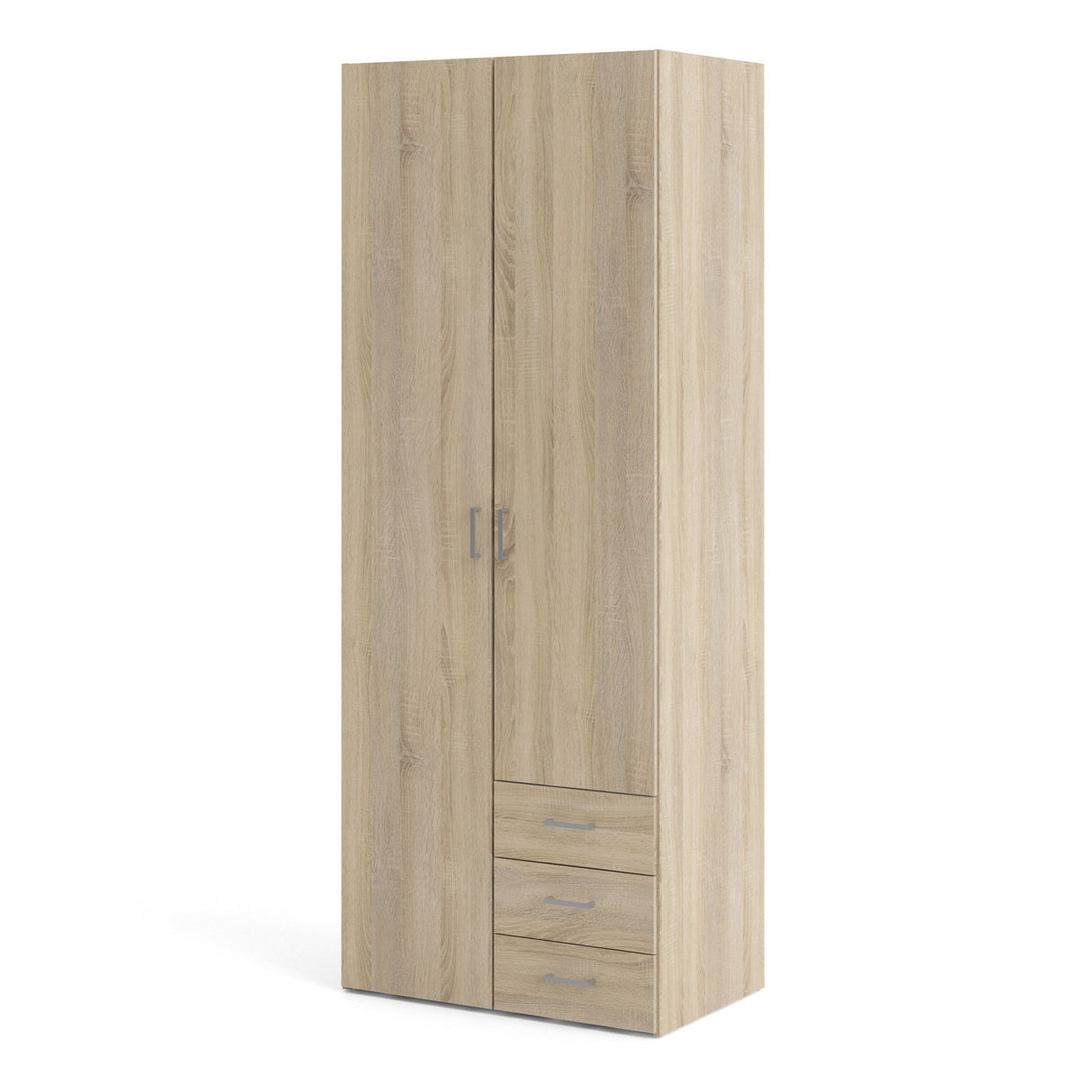 Wooden Wardrobe 200cm High With 2 Doors And 3 Drawers - Space