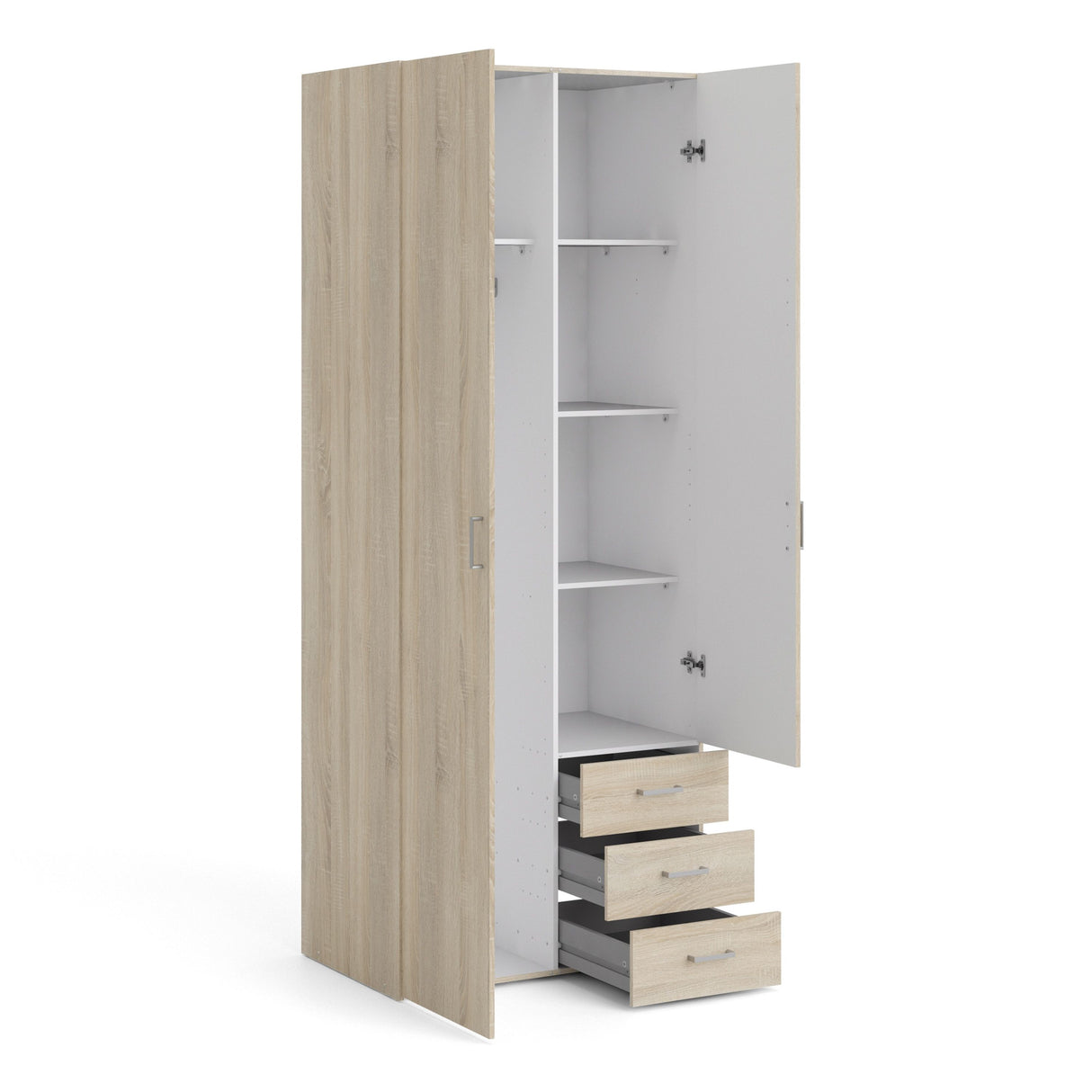 Wooden Wardrobe 200cm High With 2 Doors And 3 Drawers - Space