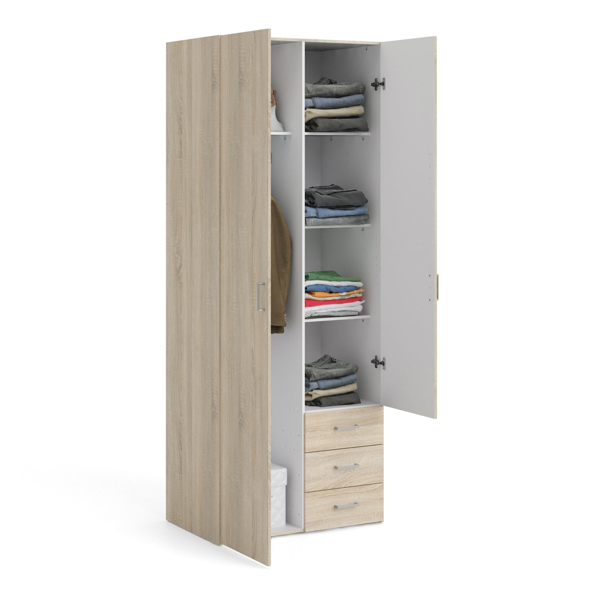 Wooden Wardrobe 200cm High With 2 Doors And 3 Drawers - Space
