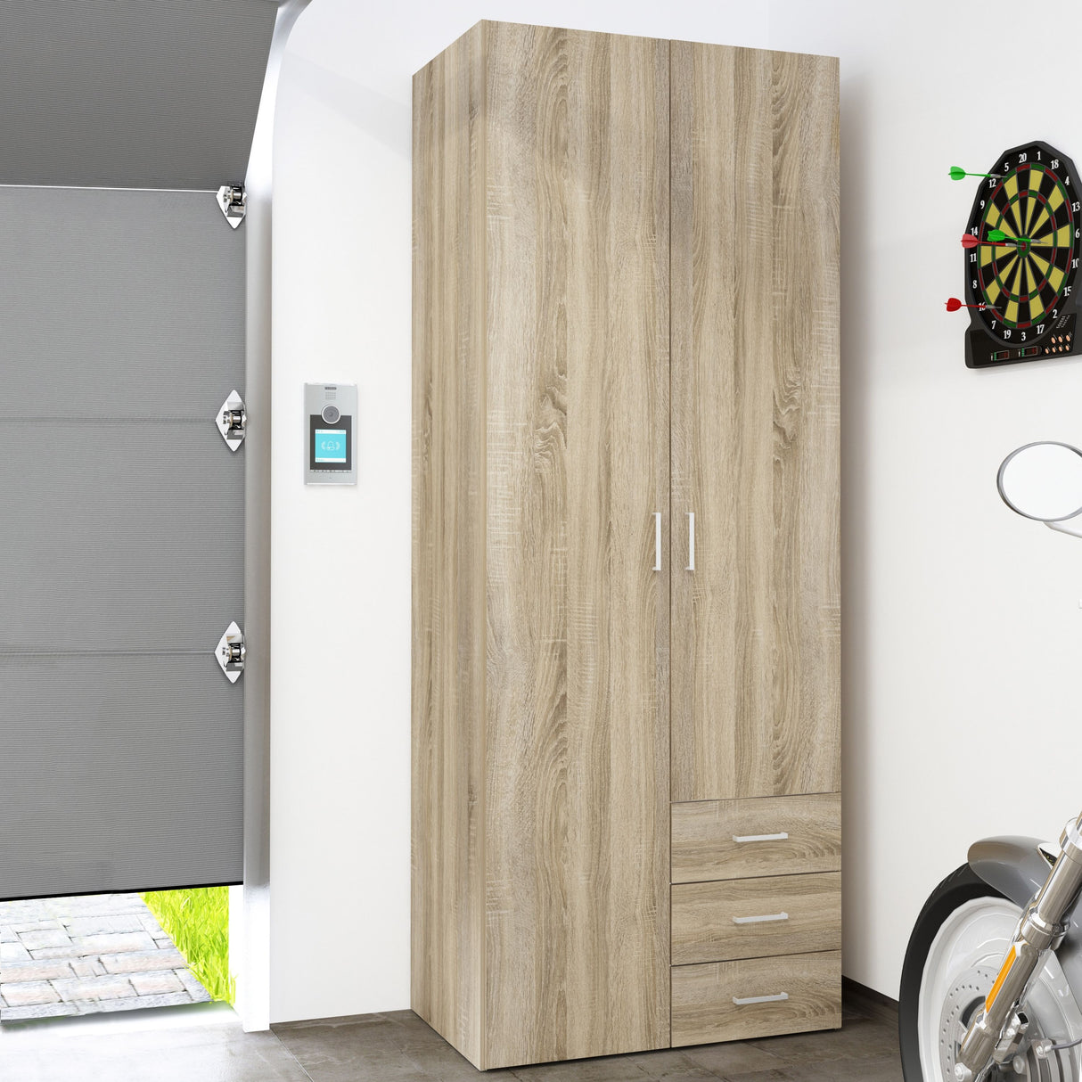 Wooden Wardrobe 200cm High With 2 Doors And 3 Drawers - Space