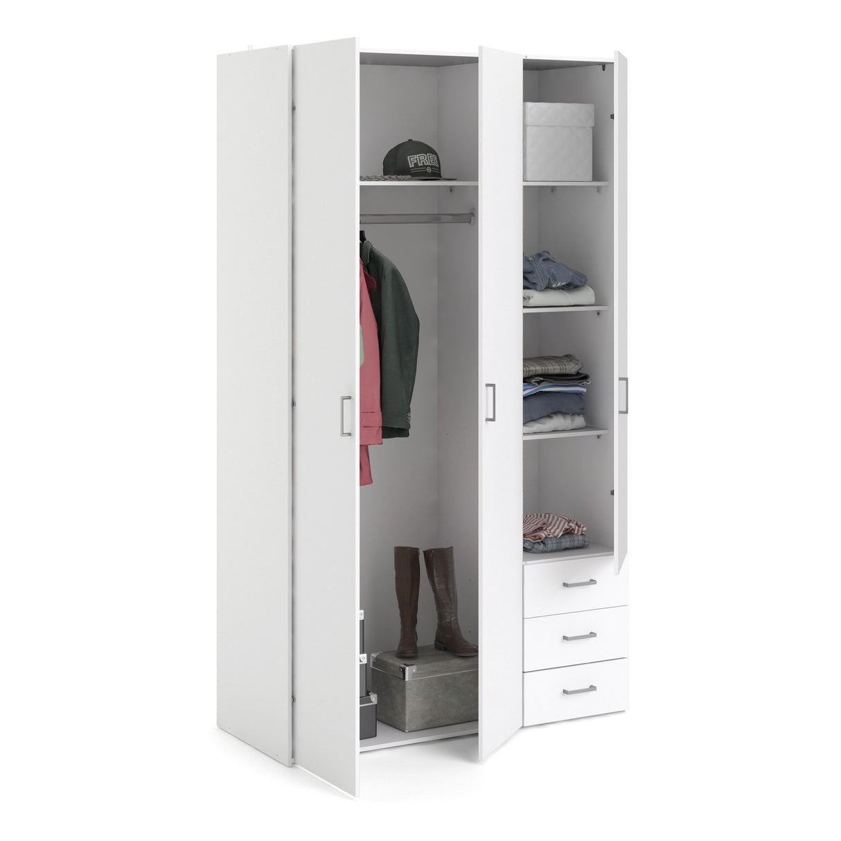 Wooden Wardrobe 200cm High With 3 Doors And 3 Drawers - Space