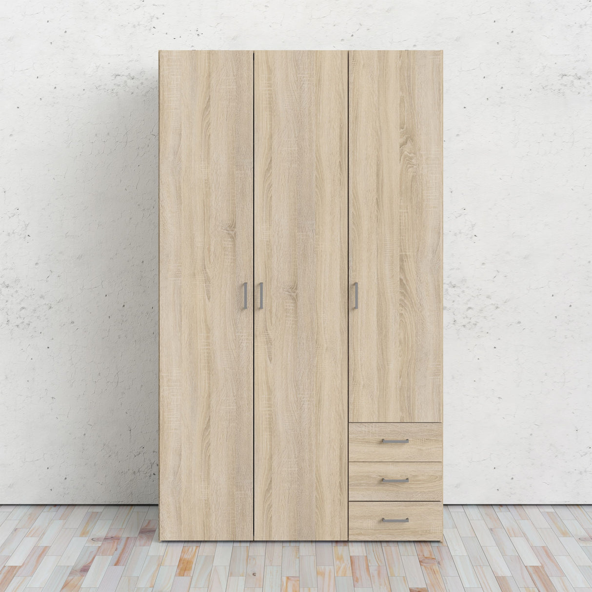 Wooden Wardrobe 200cm High With 3 Doors And 3 Drawers - Space