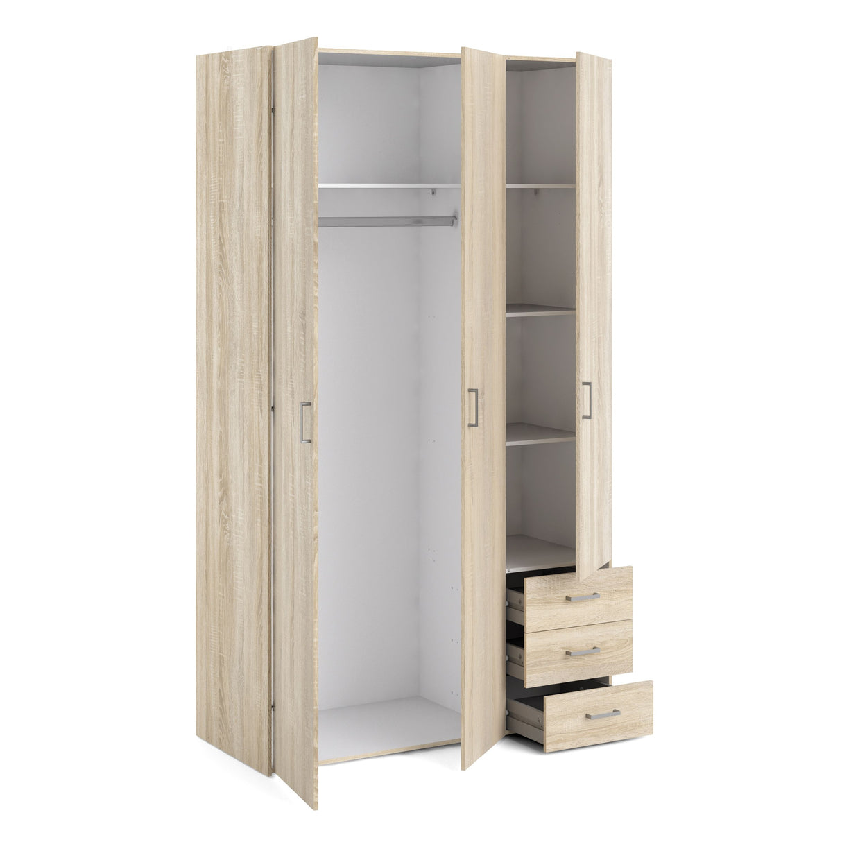 Wooden Wardrobe 200cm High With 3 Doors And 3 Drawers - Space