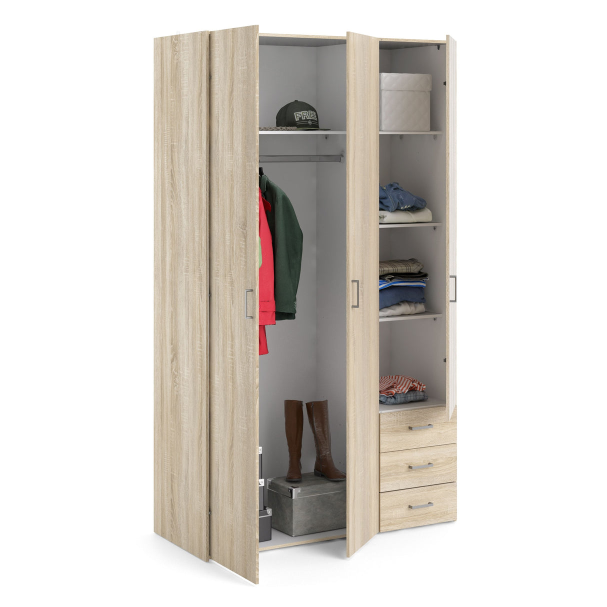 Wooden Wardrobe 200cm High With 3 Doors And 3 Drawers - Space