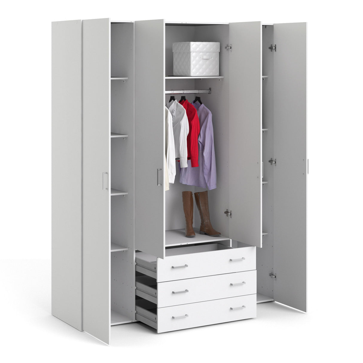 Wooden Wardrobe 200cm High With 4 Doors And 3 Drawers - Space