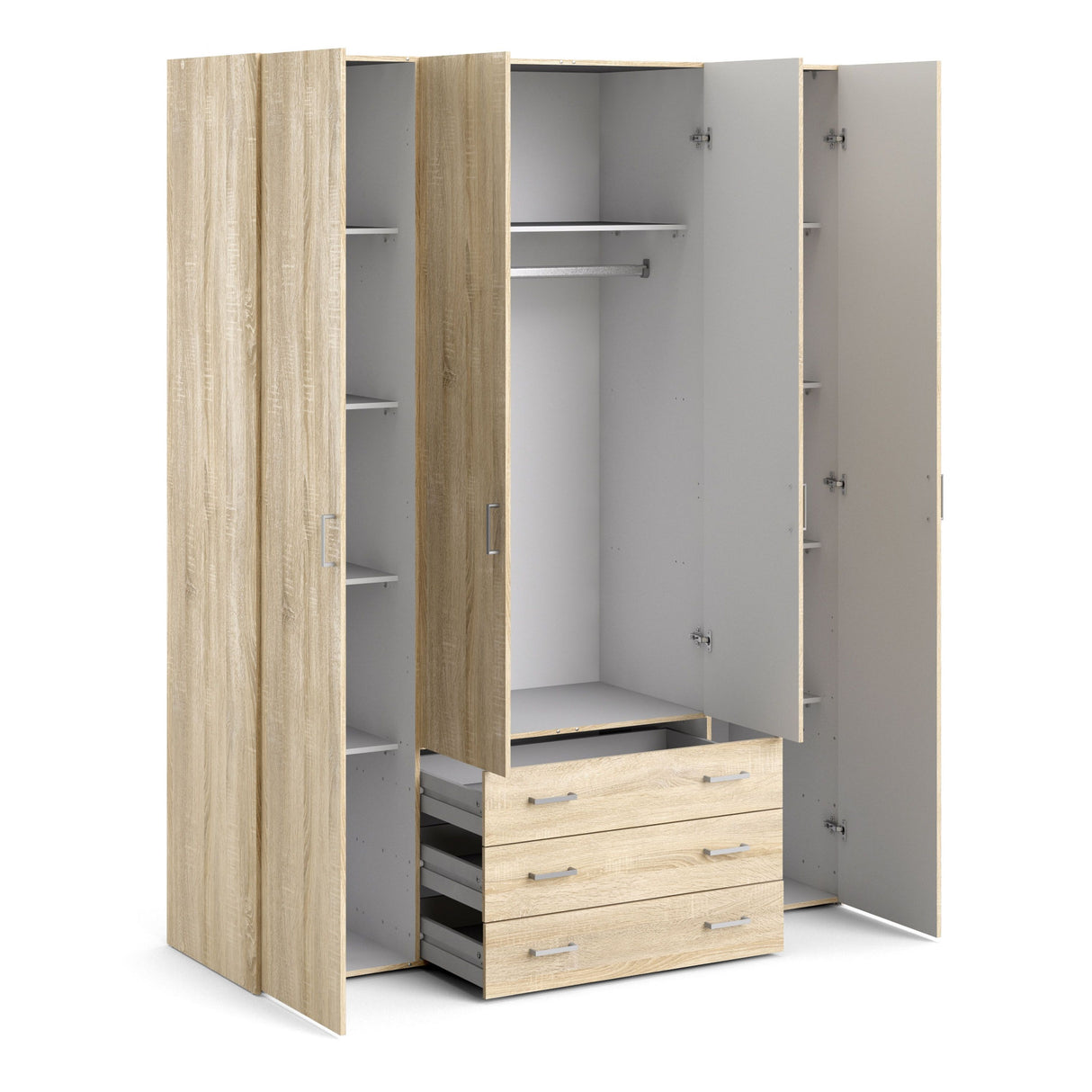 Wooden Wardrobe 200cm High With 4 Doors And 3 Drawers - Space