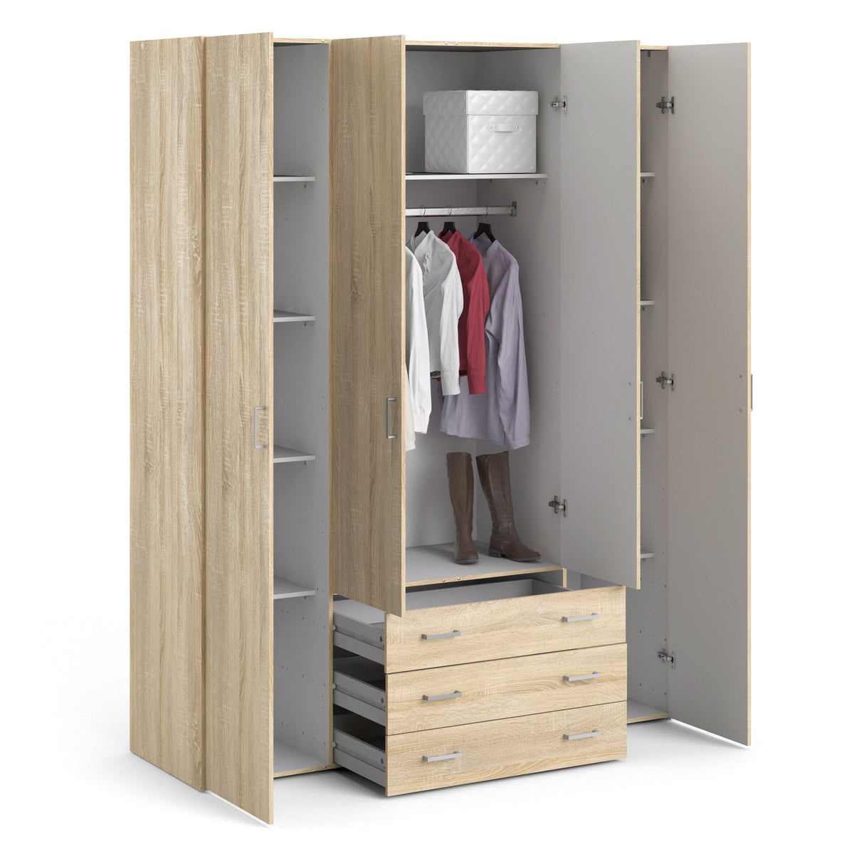Wooden Wardrobe 200cm High With 4 Doors And 3 Drawers - Space