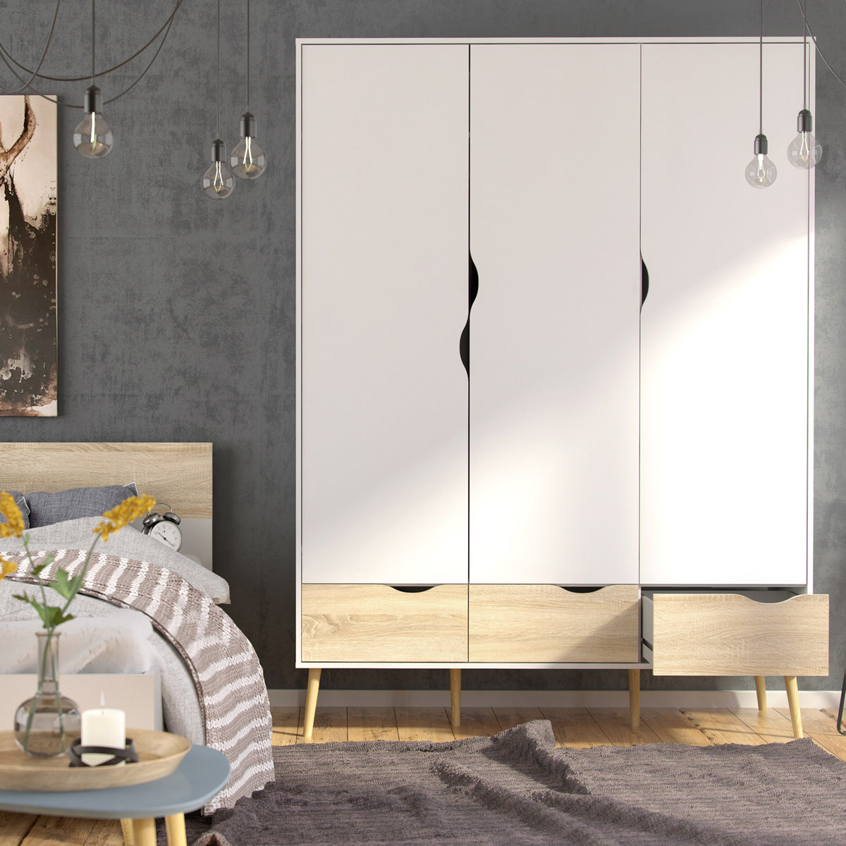 Wooden Wardrobe With 3 Doors And 3 Drawers - Oslo