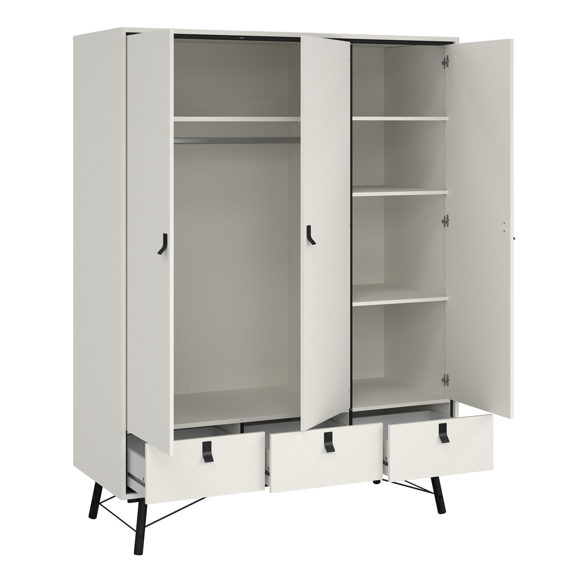 Wooden Wardrobe With 3 Doors And 3 Drawers - Ry