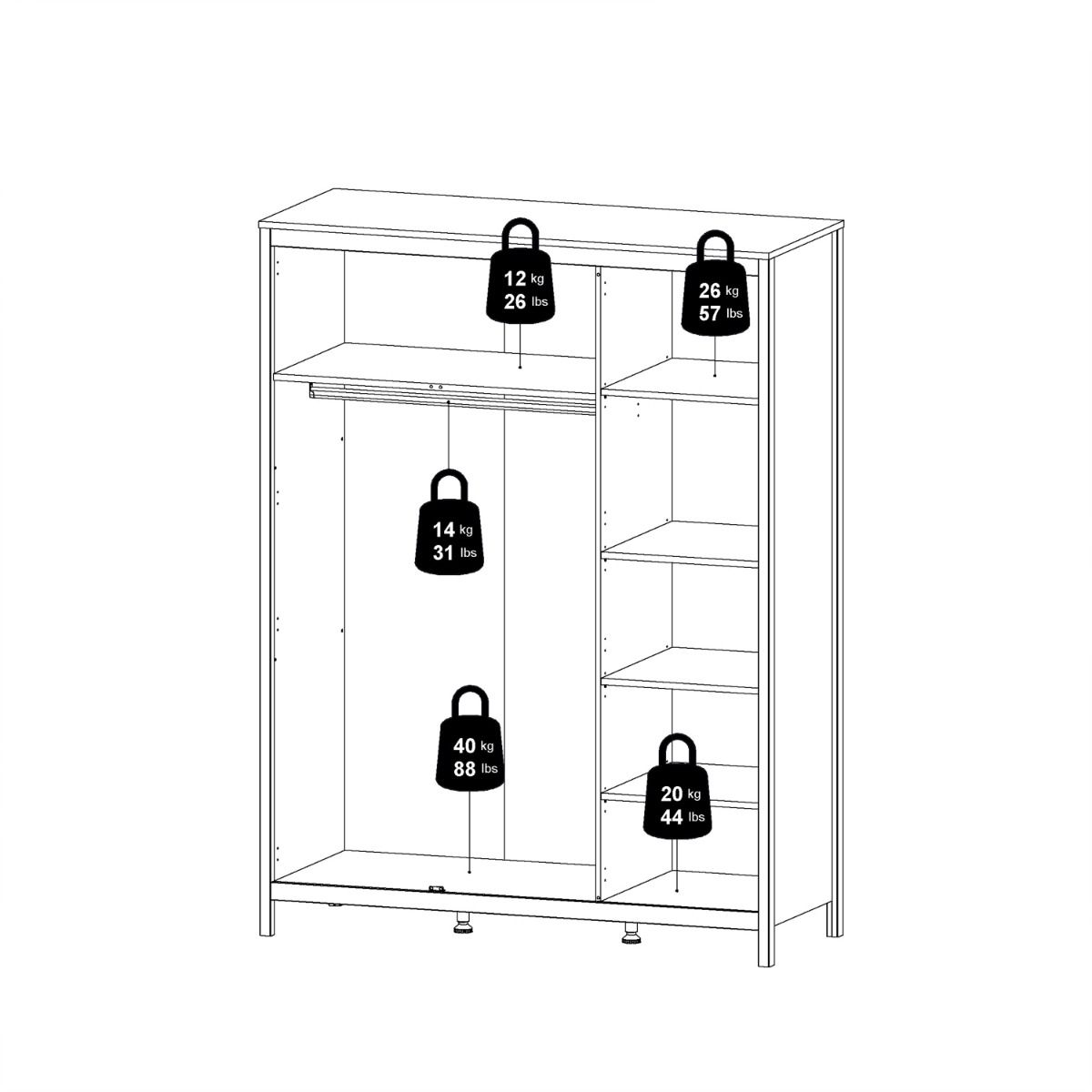 Wooden Wardrobe With 3 Doors - Madrid