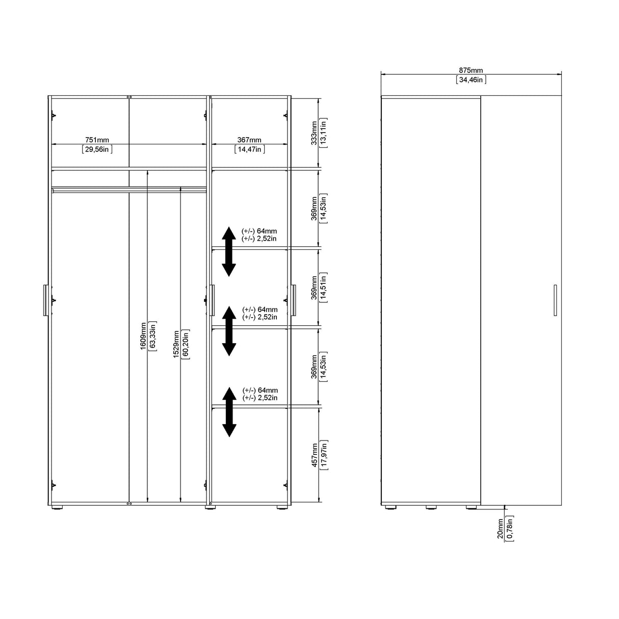 Wooden Wardrobe With 3 Doors - Pepe
