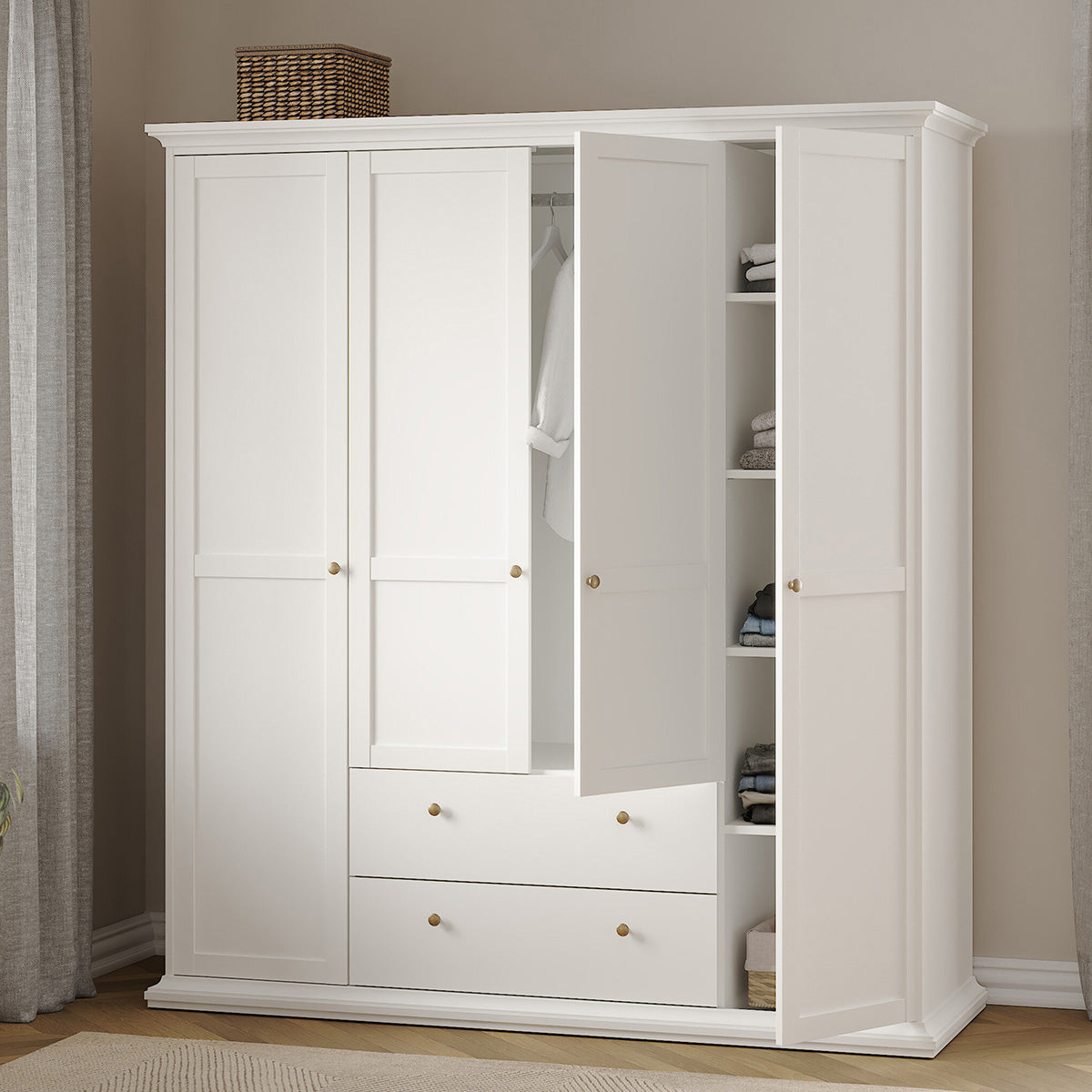 Wooden Wardrobe With 4 Doors And 2 Drawers - Paris