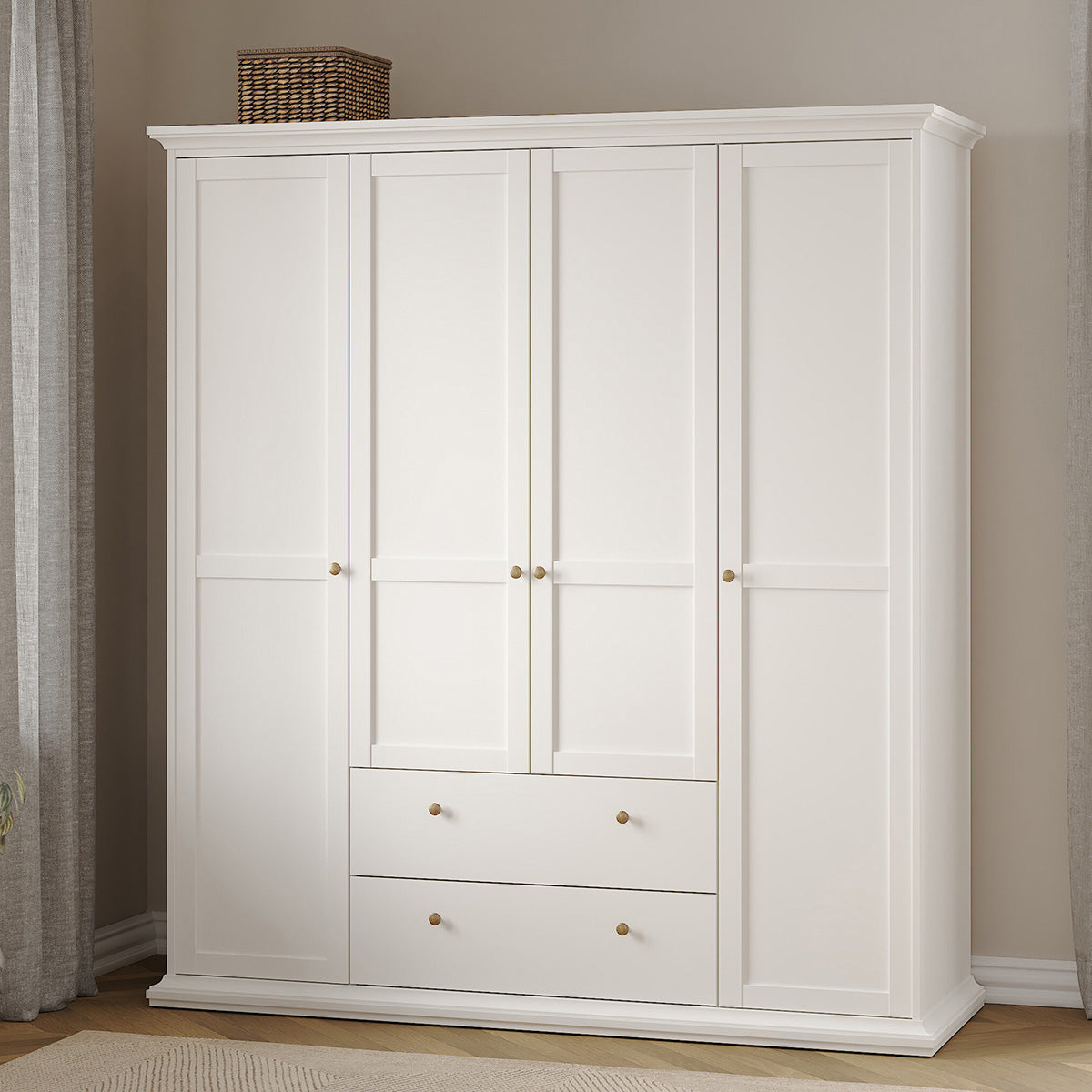 Wooden Wardrobe With 4 Doors And 2 Drawers - Paris