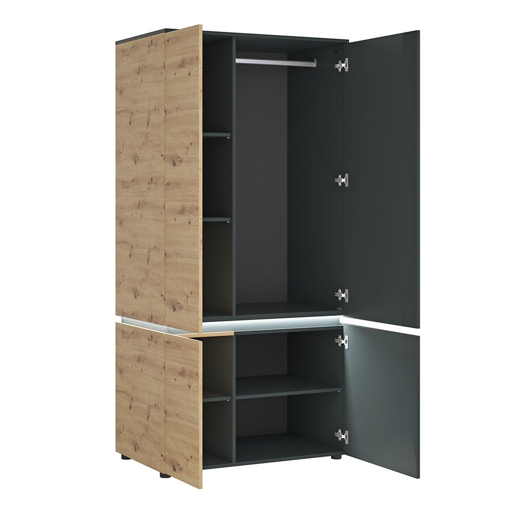 Wooden Wardrobe With 4 Doors And LED Lights - Luci