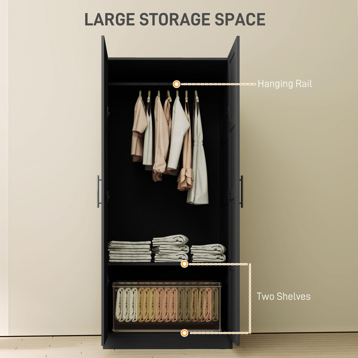 Wooden Wardrobe 80cm Wide With 2 Doors - Velmora