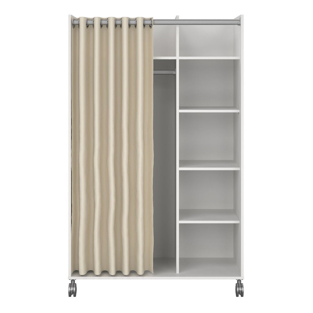 Wooden Wardrobe Open Mobile With Beige Textile Curtain On Wheels - Uppsala