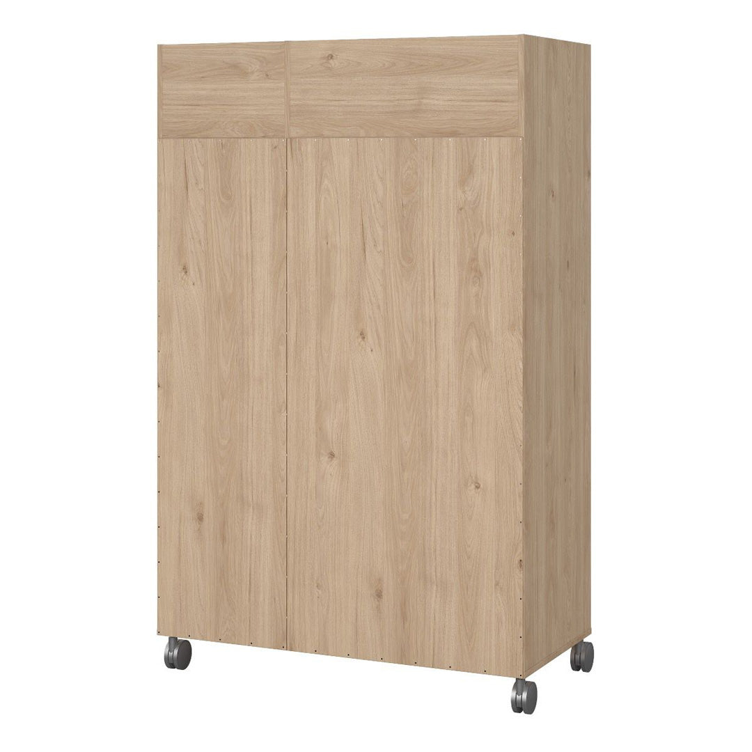 Wooden Wardrobe Open Mobile With Beige Textile Curtain On Wheels - Uppsala