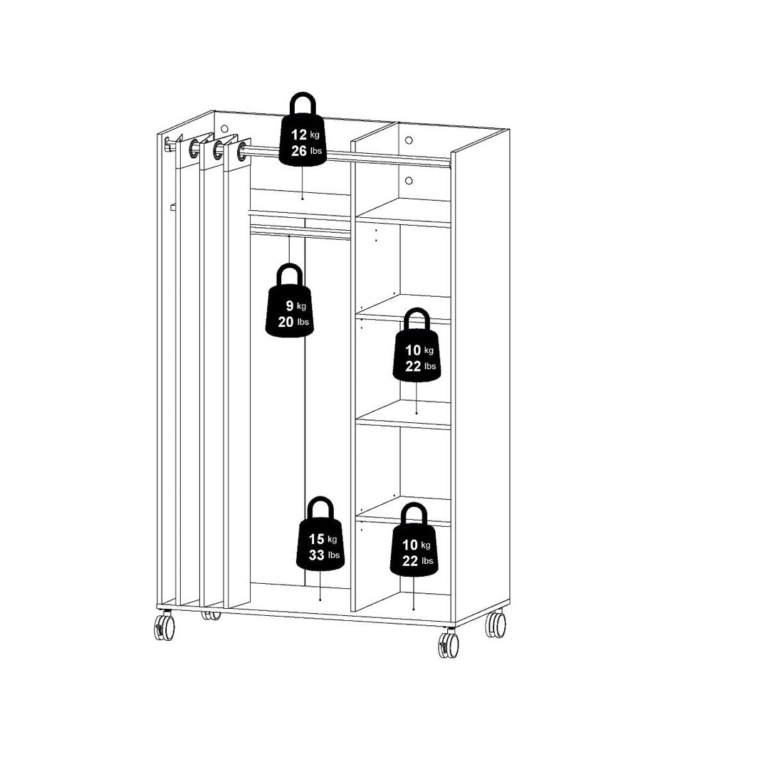 Wooden Wardrobe Open Mobile With Beige Textile Curtain On Wheels - Uppsala