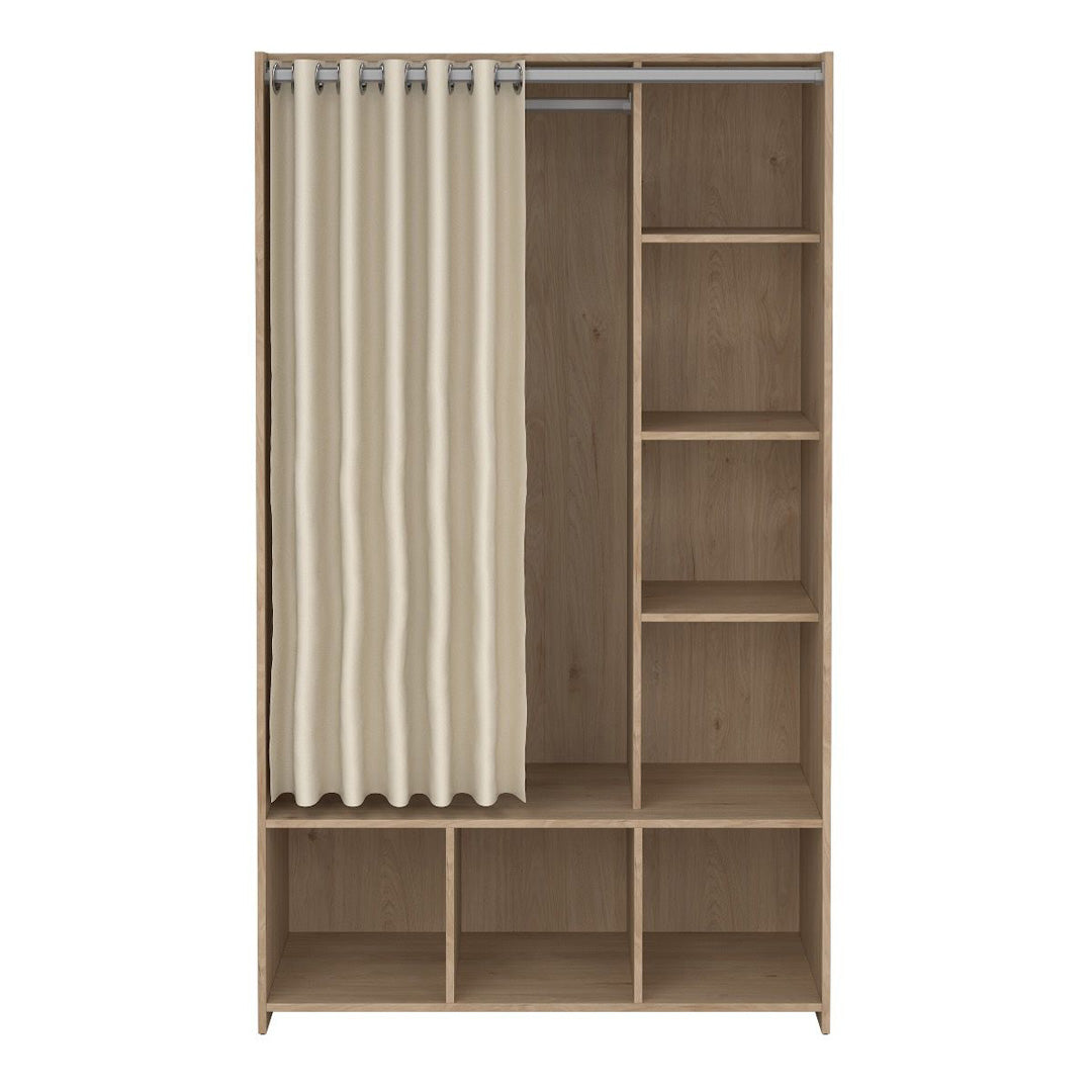 Wooden Wardrobe Open Mobile With Beige Textile Curtain - Uppsala