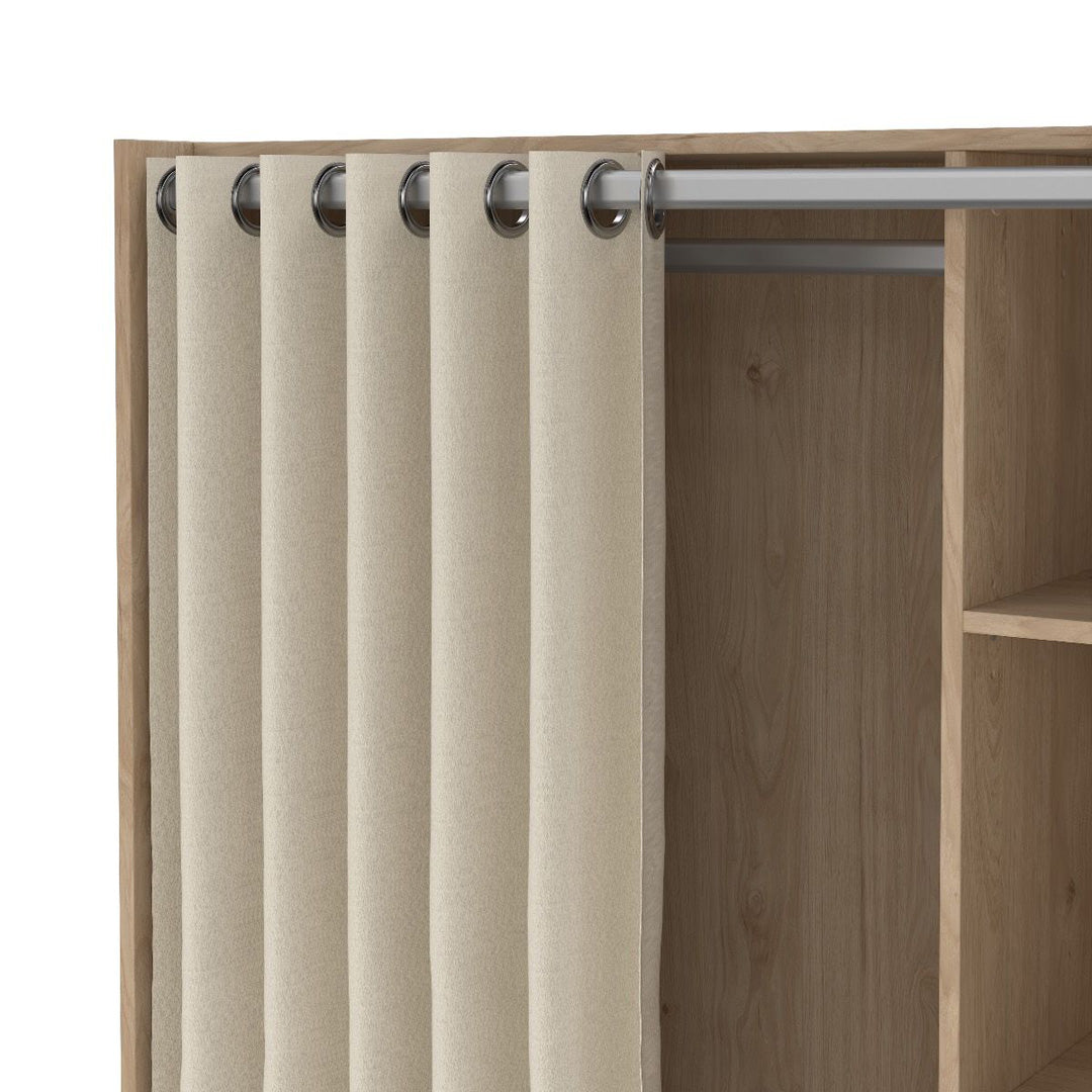 Wooden Wardrobe Open Mobile With Beige Textile Curtain - Uppsala