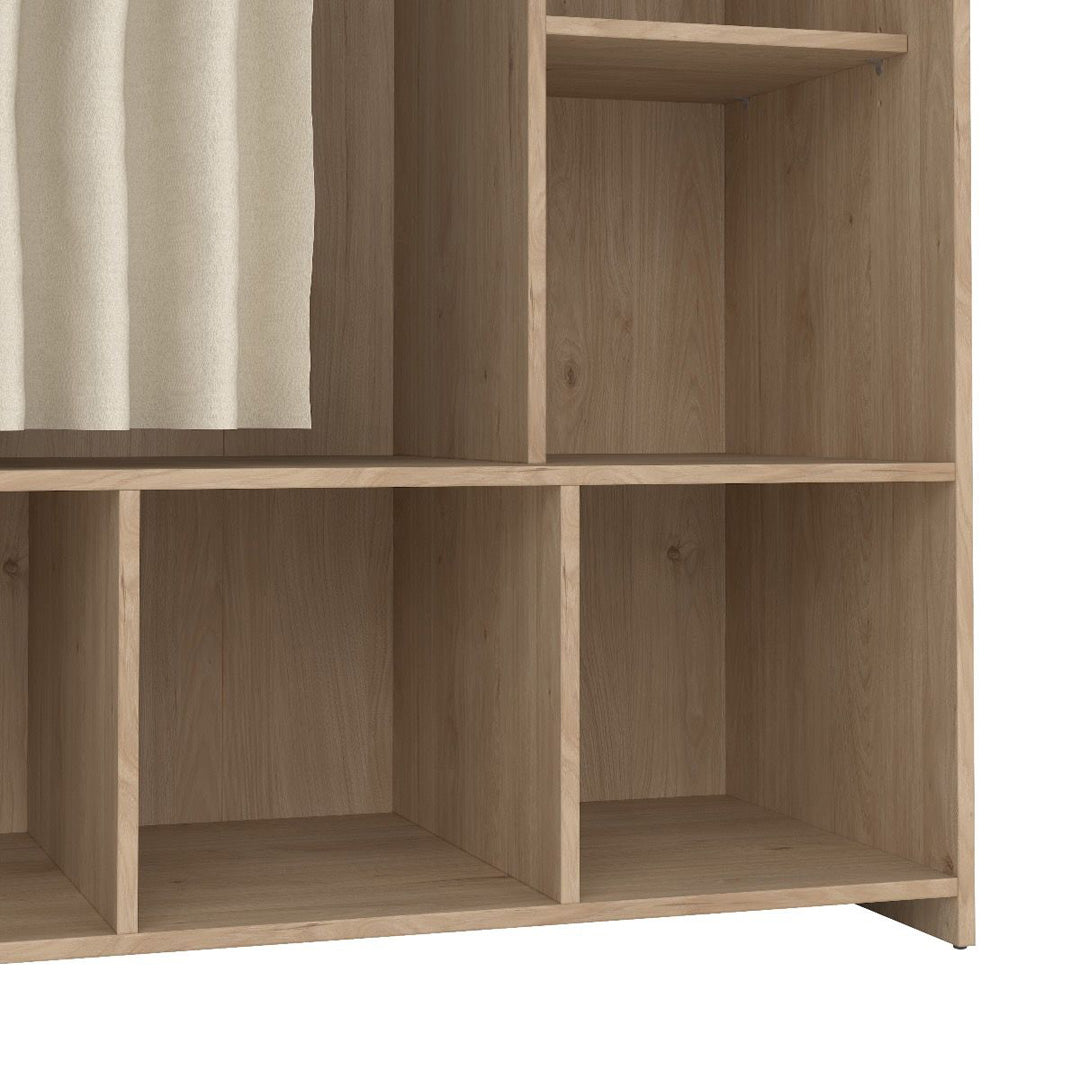 Wooden Wardrobe Open Mobile With Beige Textile Curtain - Uppsala