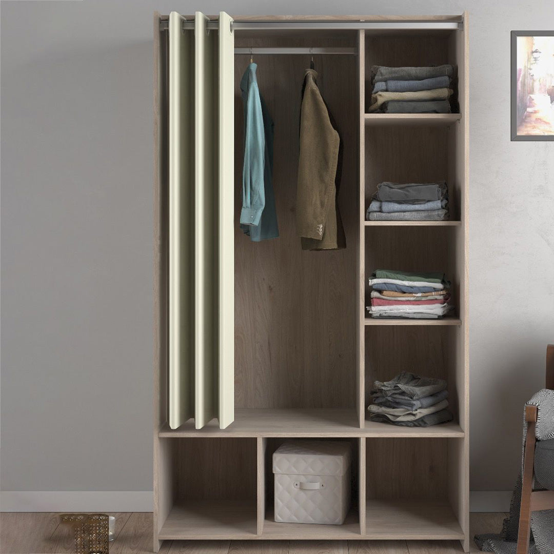 Wooden Wardrobe Open Mobile With Beige Textile Curtain - Uppsala
