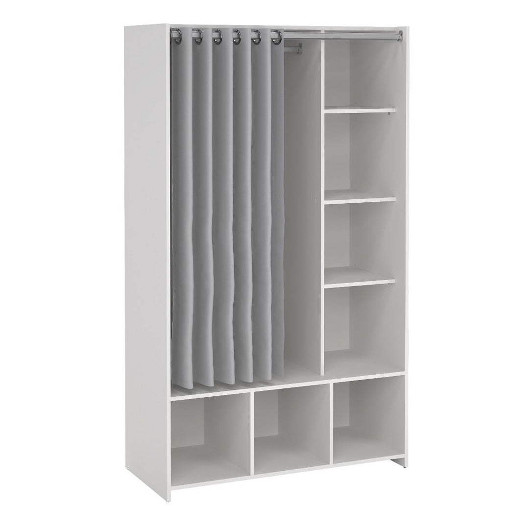 Wooden Wardrobe Open Mobile With Grey Textile Curtain - Uppsala